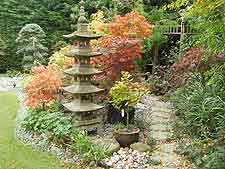 Stone pagoda, with autumnal maples